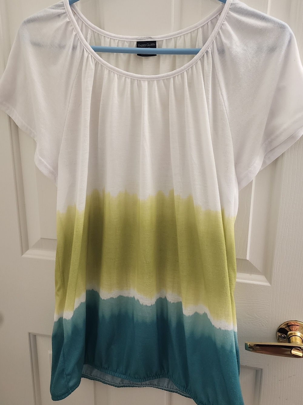 Faded Glory White Tee with Lime-Green and Teal Ombre